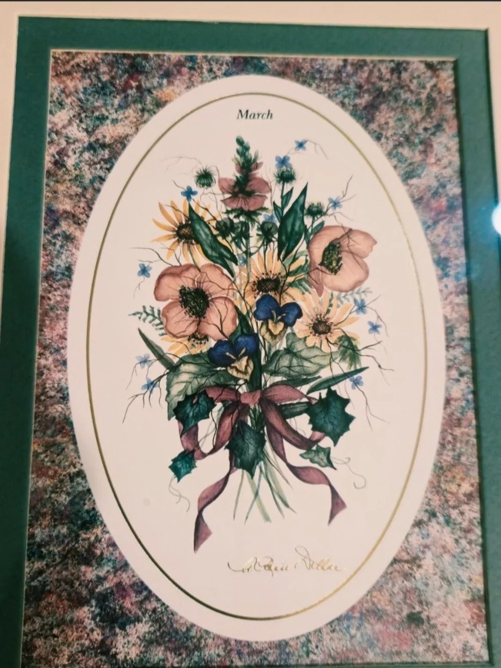 Gold Framed Floral Print with Teal Mat - Unbranded